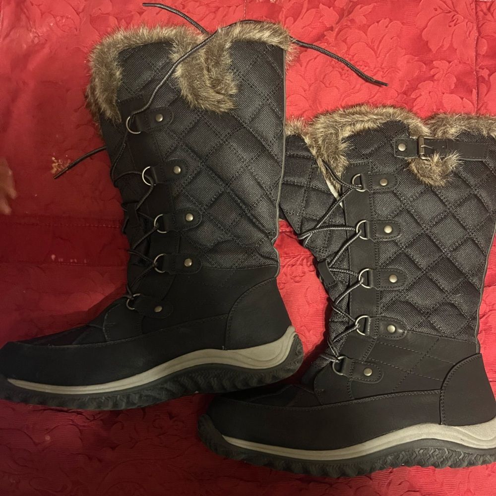 global win women's faux fur boots size 10